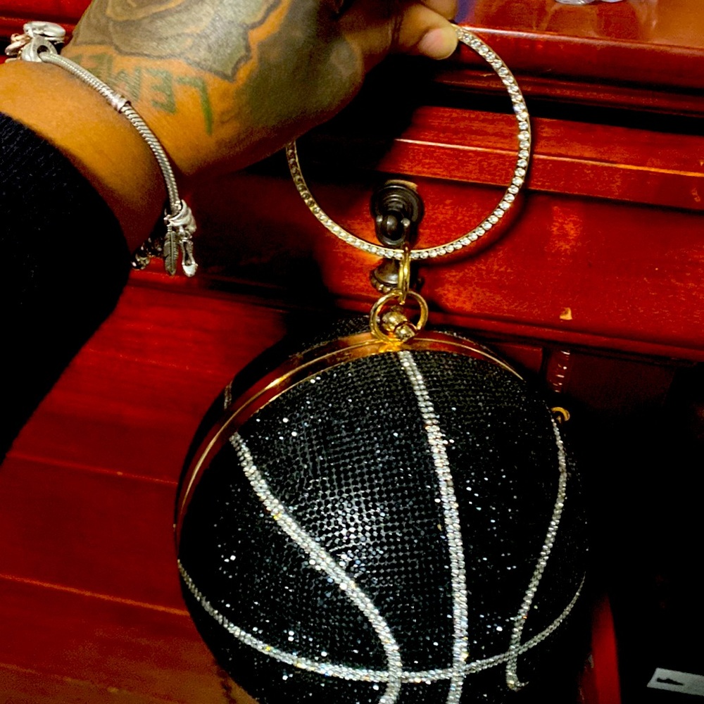 Black baseball clutch or pocket book worn 1 clean fake diamonds and glitter